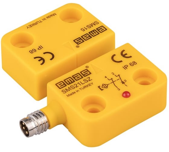 Магнитный датчик Emas 2НЗ, провод 2м, расстояние срабатывания 5 мм, индикация LED, правый выход, IP68 SMS21RC2-S15 1