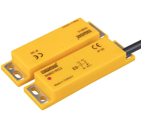 Магнитный датчик Emas 2НЗ, провод 2м, расстояние срабатывания 5мм, индикация LED, правый выход, IP68 SMB21RC2-B15 1