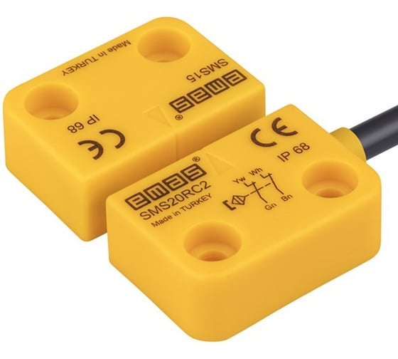 Магнитный датчик Emas 2НЗ, провод 2м, расстояние срабатывания 5 мм, правый выход, IP68 SMS20RC2-S15 1