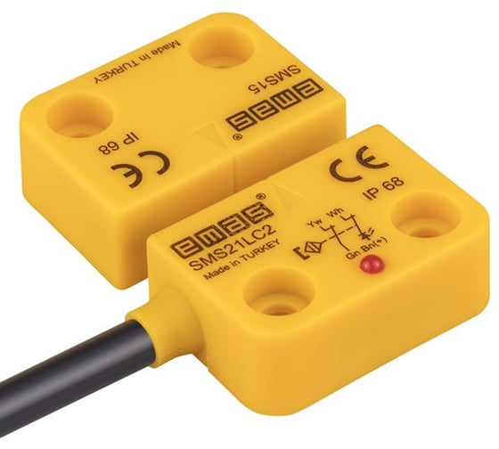 Магнитный датчик Emas 2НЗ, провод 2м, расстояние срабатывания 5 мм, индикация LED, левый выход, IP68 SMS21LC2-S15 1