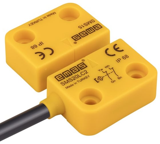 Магнитный датчик Emas 2НЗ, провод 2м, расстояние срабатывания 5мм, левый выход, IP68 SMS20LC2-S15 1