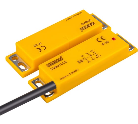 Магнитный датчик Emas 2НЗ+НО, провод 2м, расстояние срабатывания 5мм, индикация LED, левый выход, IP68 SMB31LC2-B15 1