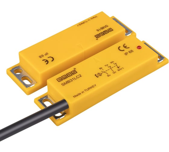 Магнитный датчик Emas 2НЗ+НО, провод 2м, расстояние срабатывания 8мм, индикация LED, левый выход, IP68 SMB31LC2-B18 1