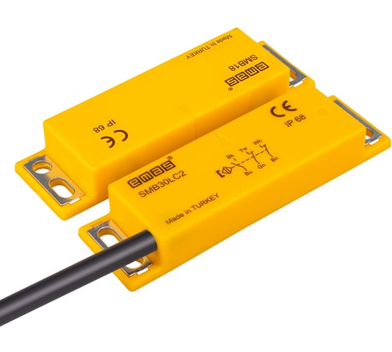 Магнитный датчик Emas 2НЗ+НО, провод 2м, расстояние срабатывания 8мм, левый выход, IP68 SMB30LC2-B18 1