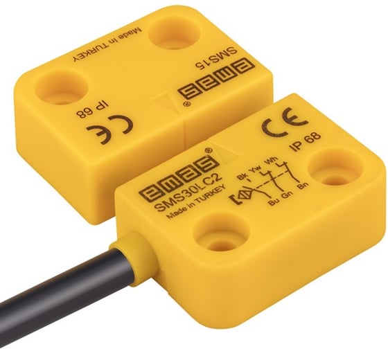 Магнитный датчик Emas 2НЗ+НО, провод 2м, расстояние срабатывания 5 мм, левый выход, IP68 SMS30LC2-S15 1