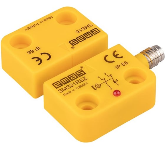 Магнитный датчик Emas 2НЗ, разъём M8_4, расстояние срабатывания 5 мм, индикация LED, правый выход, IP68 SMS21RSZ-S15 1