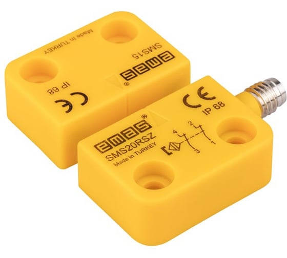 Магнитный датчик Emas 2НЗ, разъём M8_4, расстояние срабатывания 5 мм, правый выход, IP68 SMS20RSZ-S15 1