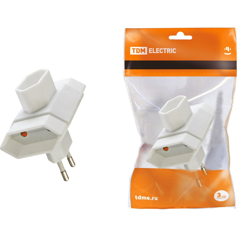 Плоский блок на 3 гнезда TDM 2П 2.5 А, 250 B, под плоскую вилку, белый ...