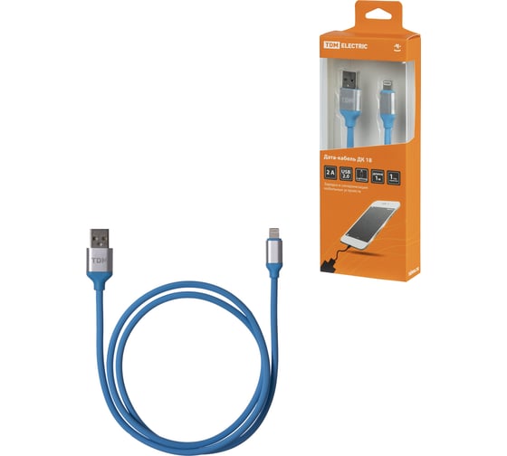Дата-кабель TDM ДК 18, USB - Lightning, 1 м, силиконовая оплетка, голубой, SQ1810-0318