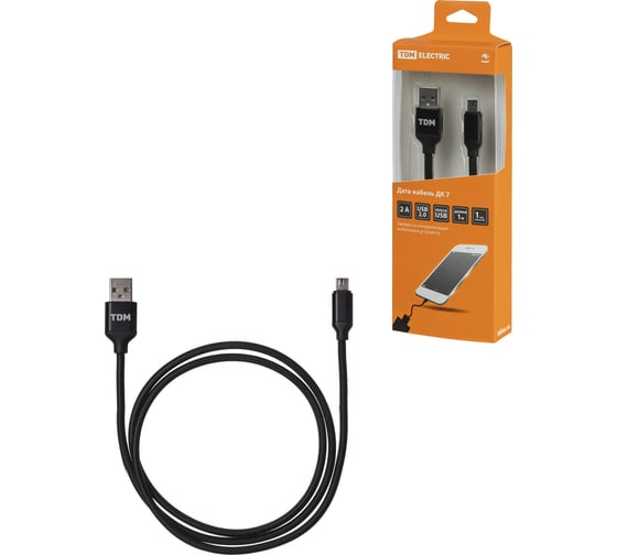 Дата-кабель TDM ДК 7, USB - micro USB, 1 м, тканевая оплетка, черный, SQ1810-0307