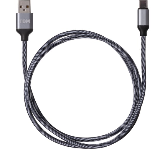 Дата-кабель TDM ELECTRIC ДК 11, USB - USB Type-C, 1 м, тканевая оплетка, серый, SQ1810-0311 1