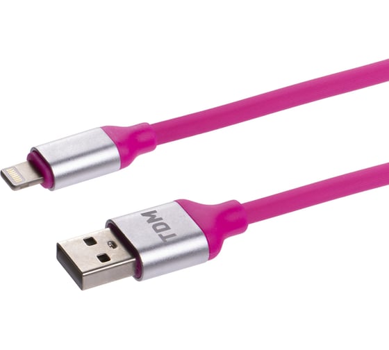 Дата-кабель TDM ELECTRIC ДК 21, USB - Lightning, 1 м, силиконовая оплетка, розовый, SQ1810-0321