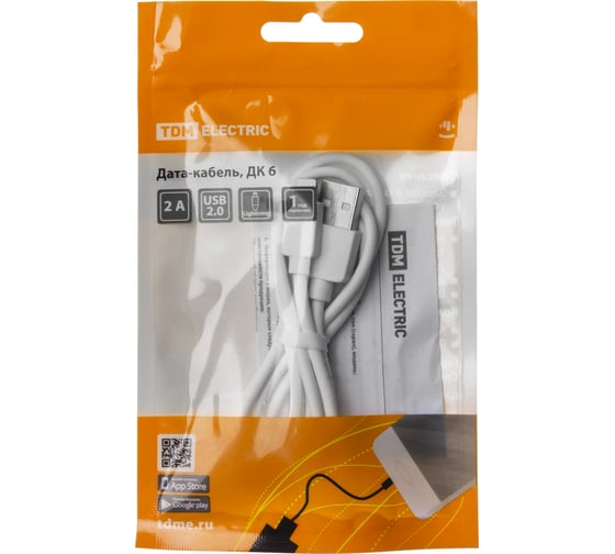 Дата-кабель TDM ELECTRIC ДК 6, USB - Lightning, 1 м, белый, SQ1810-0306