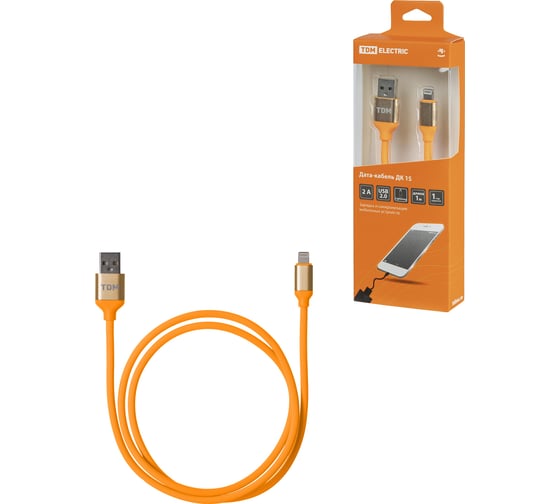 Дата-кабель TDM ДК 15, USB - Lightning, 1 м, силиконовая оплетка, оранжевый, SQ1810-0315 1