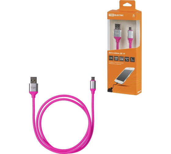 Дата-кабель TDM ДК 19, USB - micro USB, 1 м, силиконовая оплетка, розовый, SQ1810-0319 1