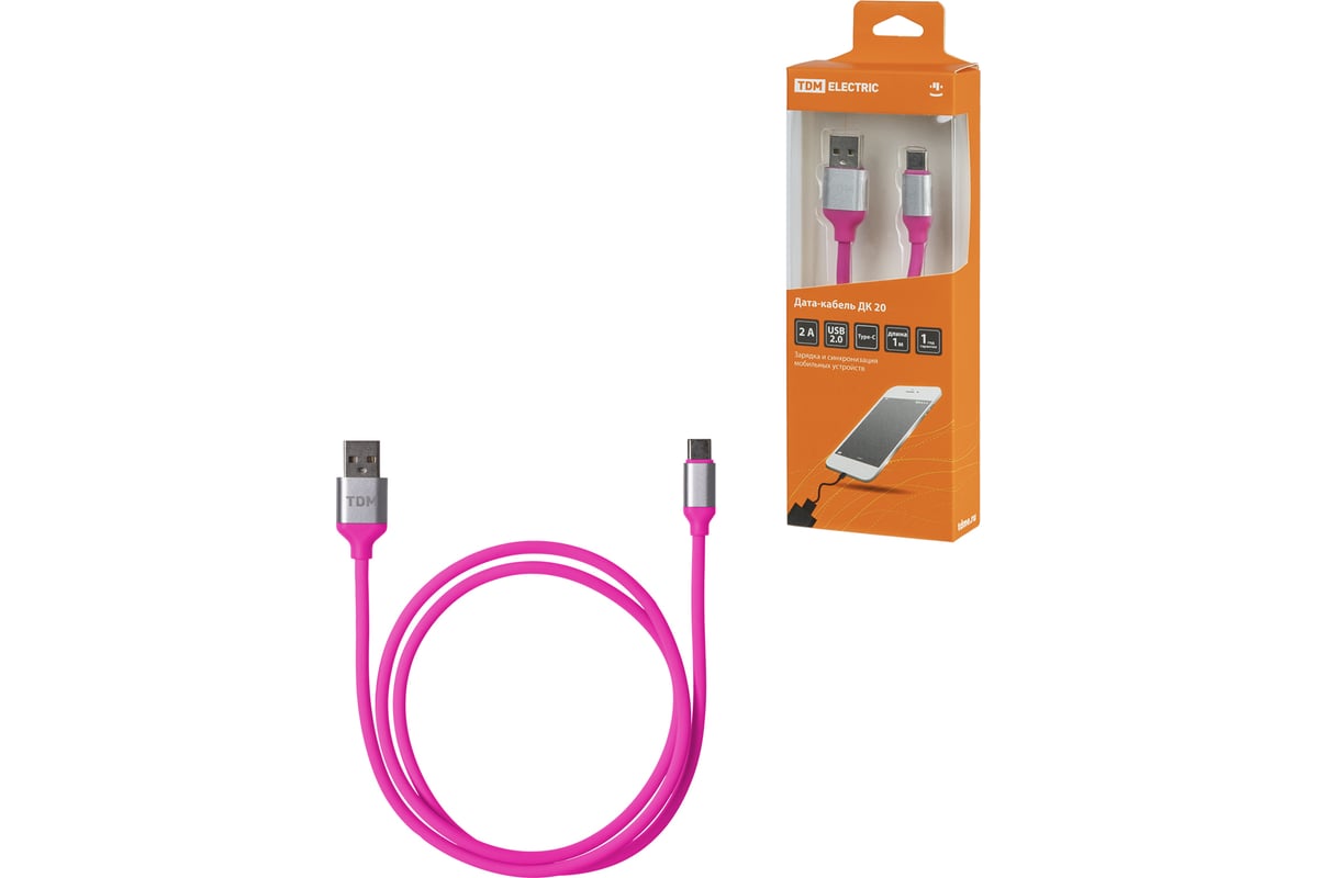 Дата-кабель TDM ДК 20, USB - USB Type-C, 1 м, силиконовая оплетка, розовый,  SQ1810-0320 - выгодная цена, отзывы, характеристики, фото - купить в Москве  и РФ