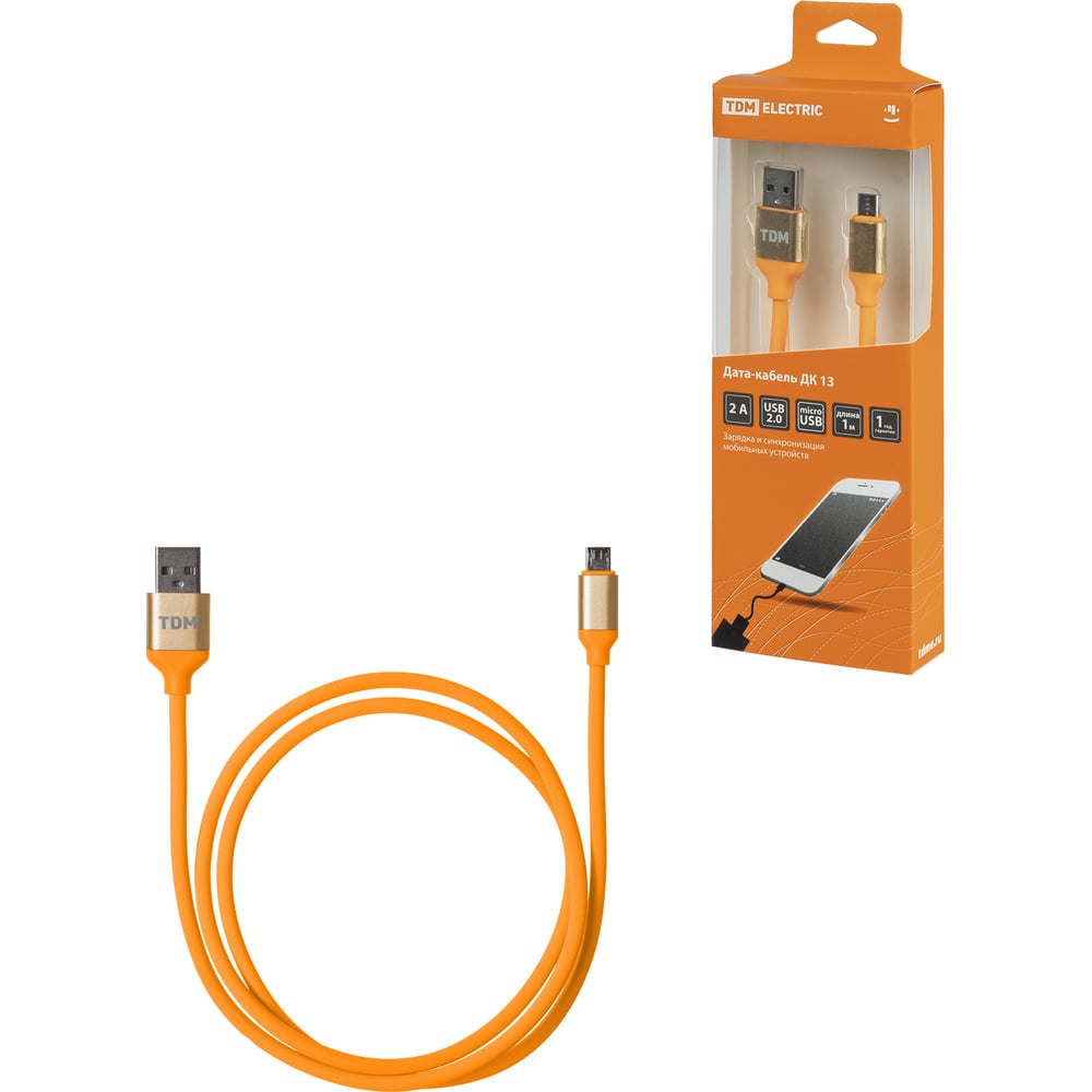 Дата-кабель TDM ДК 13, USB - micro USB, 1 м, силиконовая оплетка,  оранжевый, SQ1810-0313 - выгодная цена, отзывы, характеристики, фото -  купить в Москве и РФ