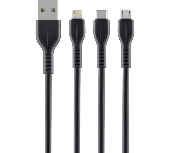 Дата-кабель 3 в 1: micro USB, USB-C, Ligthning Deppa 1м, черный, нейлон, Axxa 7272 1