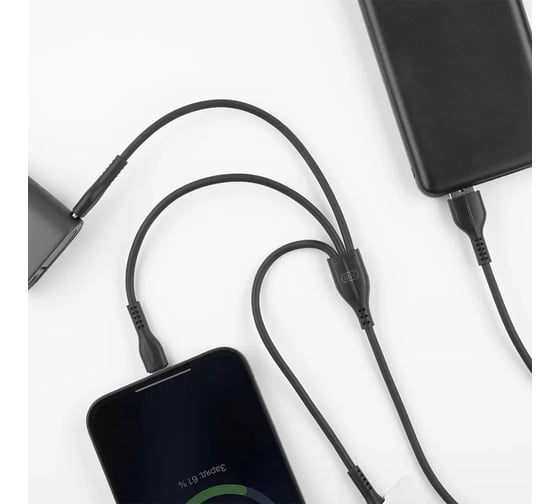 Дата-кабель 3 в 1: micro USB, USB-C, Ligthning Deppa 1м, черный, нейлон, Axxa 7272