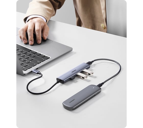 Usb-хаб Ugreen cm473 usb-c to 4 usb 3.0 hub. цвет: серый 20841_