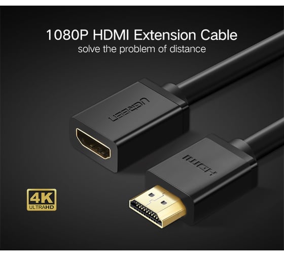 Кабель Ugreen hd107 hdmi male to female cable в оплетке, длина 1 м. цвет: черный 10141_