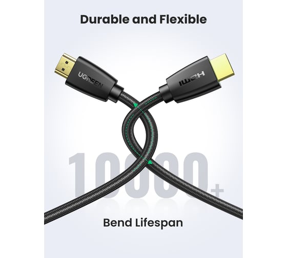 Кабель Ugreen hd118 hdmi male to male cable with braid, длина 3 м, цвет: черный 40411_