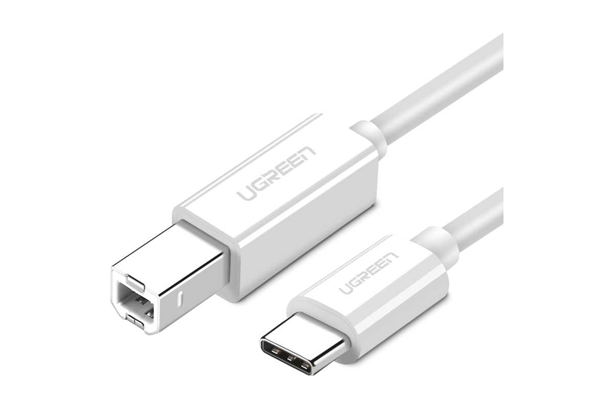 Кабель Ugreen us241 usb-c 2.0 to usb-b 2.0 print cable для подключения  принтера, длина: 1,5м, цвет: белый 40417_