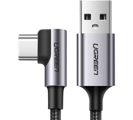 Кабель Ugreen us284 angled 90 usb-c male to usb2.0 a male 3a data cable, длина: 3м, цвет: черный 70255