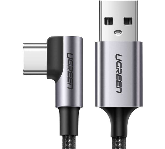 Кабель Ugreen us284 angled 90 usb-c male to usb2.0 a male 3a data cable, длина: 3м, цвет: черный 70255