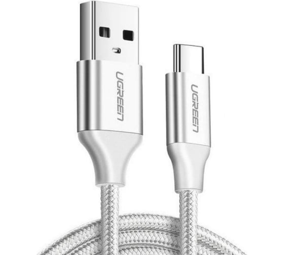 Кабель Ugreen us288 usb-a 2.0 to usb-c cable nickel plating aluminum braid, длина: 1,5м. цвет: серебристый 60132_