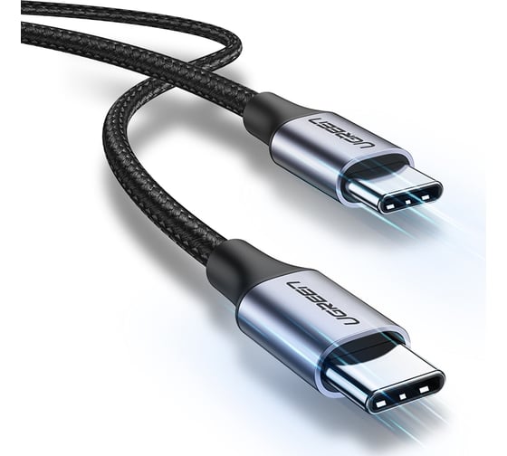 Кабель Ugreen круглый us261 usb 2.0 c m/m round cable nickel plating aluminum shell, длина 1 м. цвет: серо-черный 50150_
