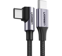 Кабель Ugreen угловой us255 usb-c 2.0 male to angled 90 usb-c 2.0 male 3a data cable, длина: 1м. цвет: серо-черный 50123_
