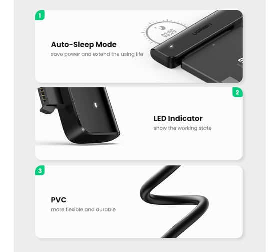 Конвертер Ugreen cm321 usb-c 3.0 to 2.5-inch sata converter, длина 50 см. цвет: черный 70610