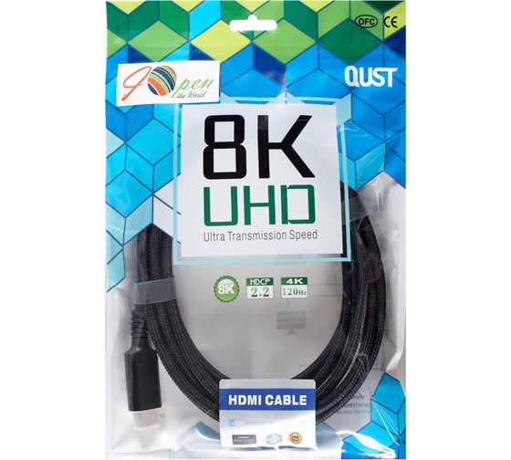 Кабель hdmi 19m/m ver 2.1 AOpen/Qust 8k 60hz оплетка 3m черный ACG859B-3.0