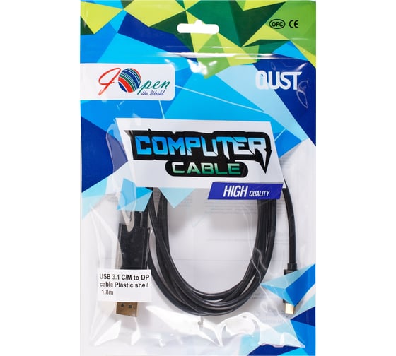 Кабель-адаптер usb 3.1 type cm - displayport m AOpen/Qust 4k 60hz 1.8m ACU422C-1.8M