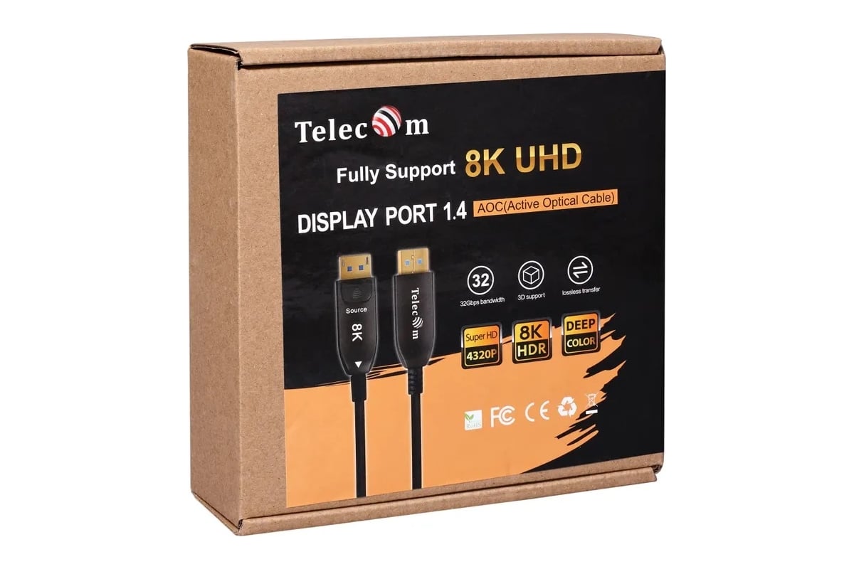 Активный оптический кабель displayport 1.4 Telecom 8k 60hz 10m TCG2130-10M  - выгодная цена, отзывы, характеристики, фото - купить в Москве и РФ