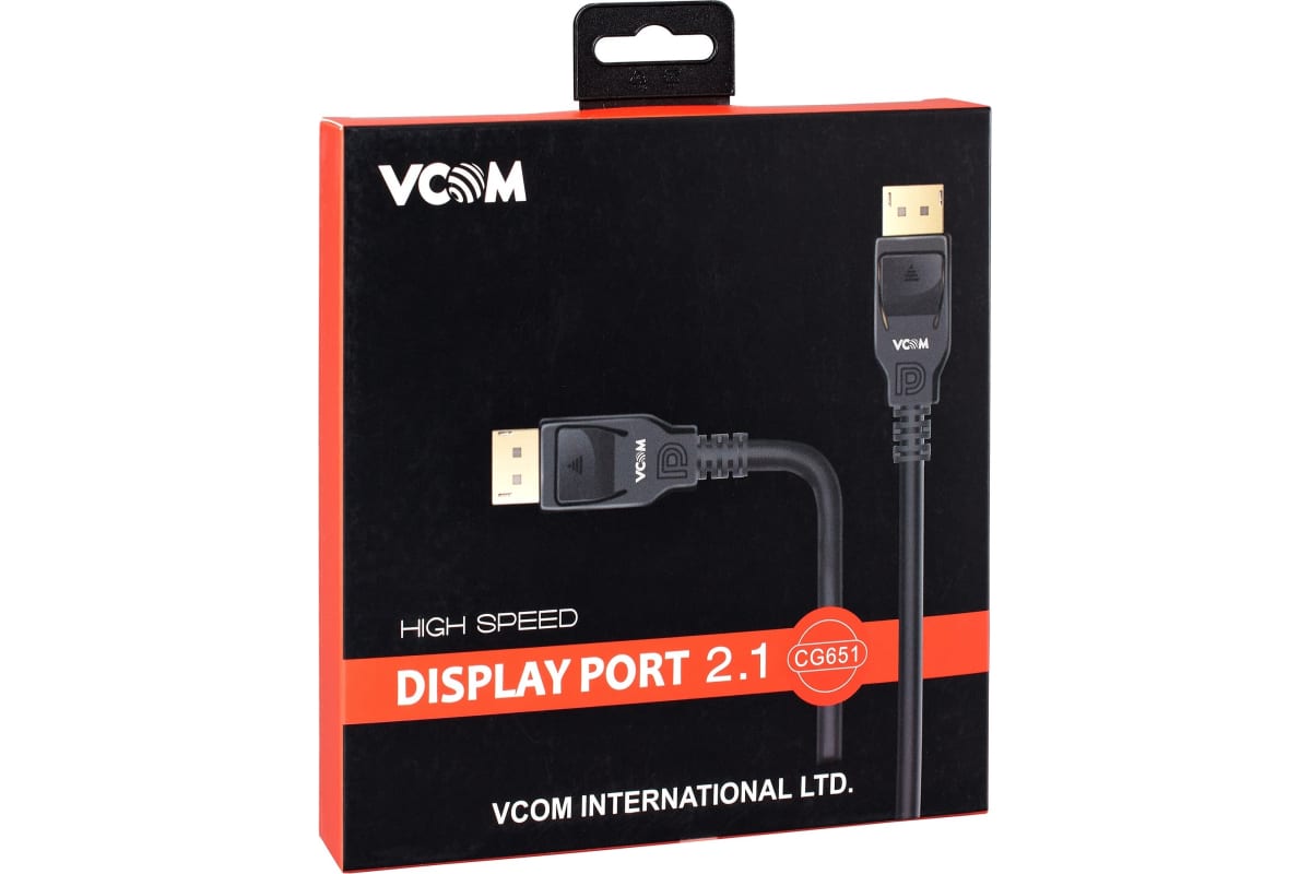 Соединительный кабель VCOM displayport v2.1, 40gbps, 8k, 60hz, 1m, медь  CG651-1.0 - выгодная цена, отзывы, характеристики, фото - купить в Москве и  РФ