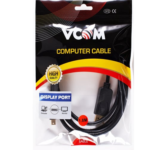 Кабель-переходник VCOM mini displayport m - displayport m 4k 60 hz, 1.8m CG682-1.8M