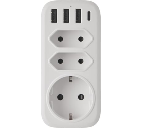 Тройник с тпс idealim Adapter-3r-3usb-1typeC-white