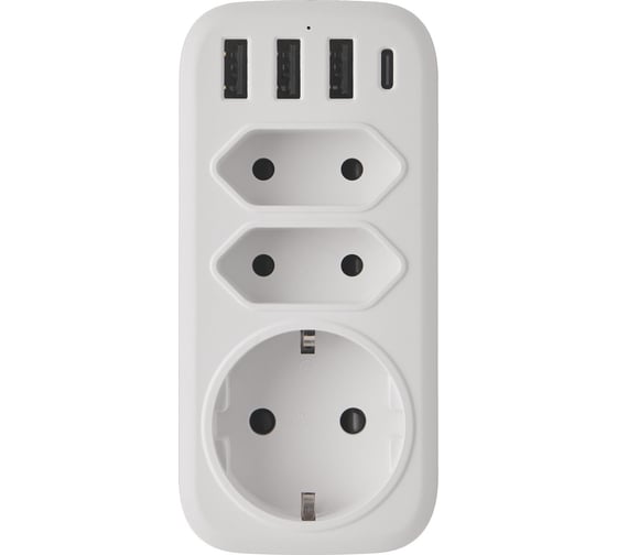 Тройник с тпс idealim Adapter-3r-3usb-1typeC-white 1
