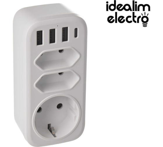Тройник с тпс idealim Adapter-3r-3usb-1typeC-white