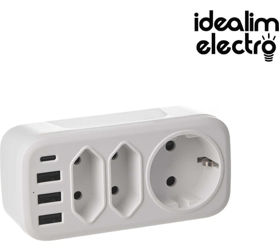 Тройник с тпс idealim Adapter-3r-3usb-1typeC-white