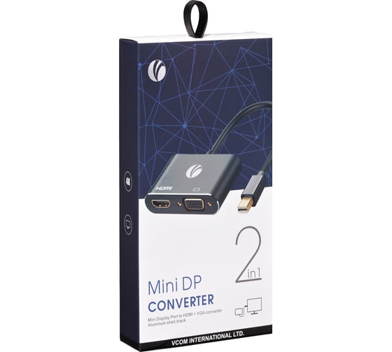 Кабель-переходник VCOM mini displayport m - hdmi f и vga f 4k 30hz allum shell 0.15m CG646M-0.15