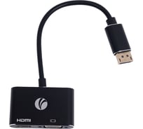 Кабель-переходник VCOM displayport m - hdmi f и vga f 4k 30hz allum shell 0.15m CG640M-0.15