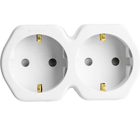 Сетевой разветвитель на два выхода STEKKER с заземляющим контактом, 250V, 16A, белый/серый 32870
