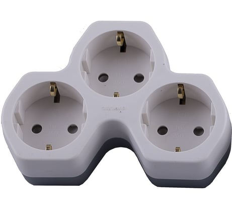Сетевой разветвитель на три выхода STEKKER с заземляющим контактом, 250V, 16A, белый/серый 32871