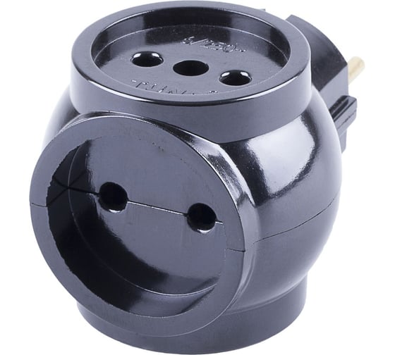 Cетевой разветвитель STEKKER 250V, 6A, бакелит, черный, ADP6-02-20 32857