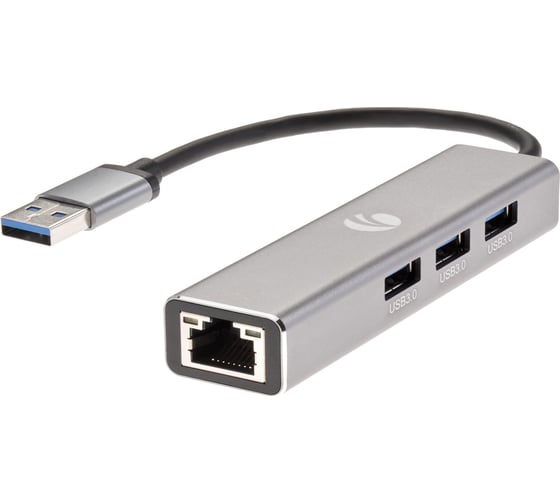 Переходник VCOM usb 3.0 - rj-45 1000mbps и 3хusb 3.0 aluminum shell 0.2m DH312A 1