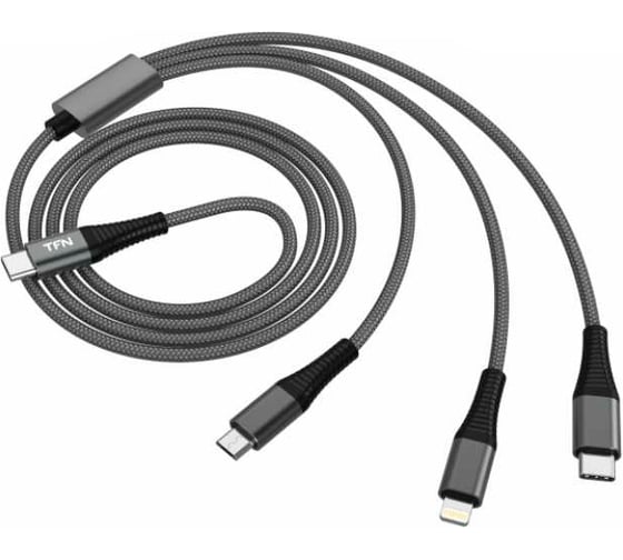 Кабель TFN 3в1 Type-C 1.2m grey TFN-C-3IN1-USBC-GR
