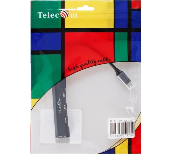 Переходник Telecom usb 3.1 type c - usb 3.0 и 3хusb 2.0 aluminum shell 0.2m TA308C 1